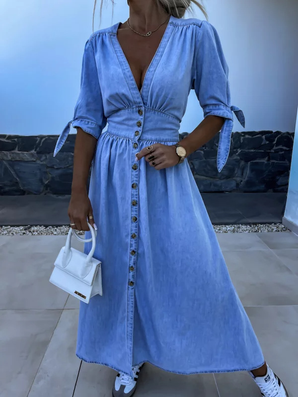 Fashionable Denim Dress V-Neck - огляд і ціна Women Fashion Jeans