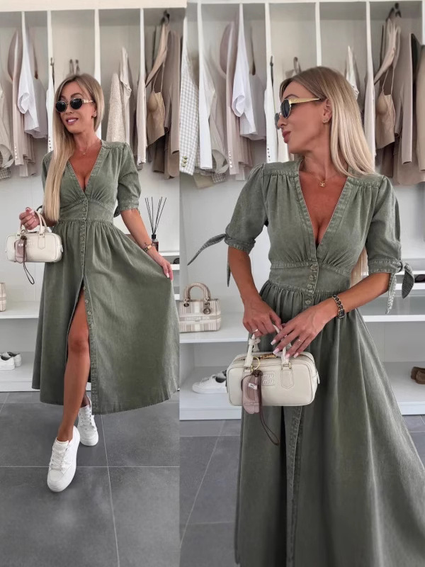 Fashionable Denim Dress V-Neck - огляд і ціна Women Fashion Jeans