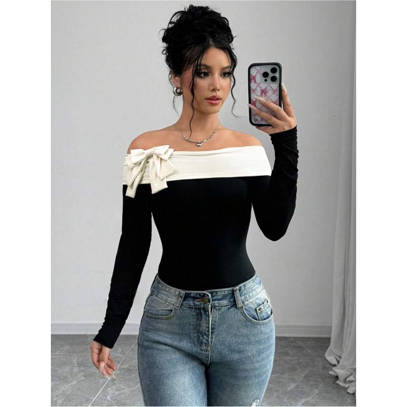 Bowknot Decor Off Shoulder Bod - огляд і ціна Women Fashion Style